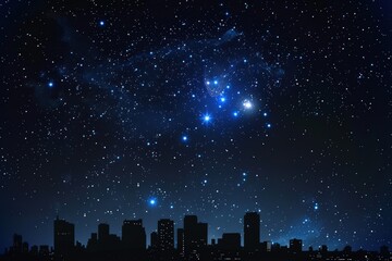 Wall Mural - a city skyline is lit up at night with a clear sky full of stars, generative ai image