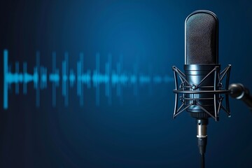 Microphone on a blue background. 3d rendering, 3d illustration.