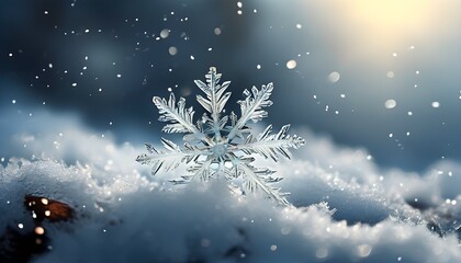 Wall Mural - Delicate snowflake macro captured in December, embodying the essence of merry winter wishes and seasonal beauty