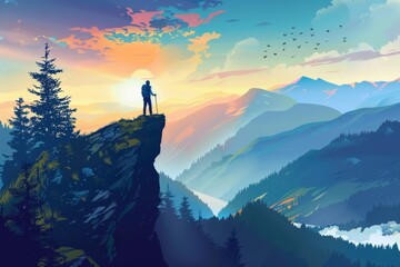 A man is standing on a mountain top with a camera, generative ai image