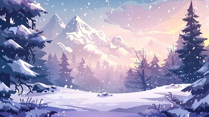 Poster - Winter Forest Landscape with Snowfall