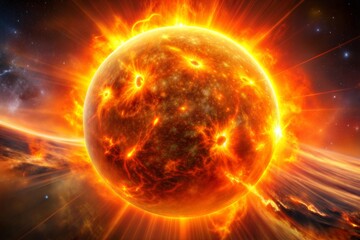 Poster - Solar flare erupting from sun with radiant glow in space