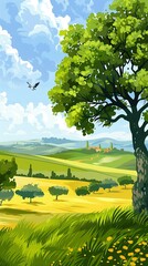 Canvas Print - Green Landscape With Trees and Sky