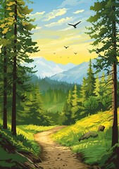 Sticker - Mountain Forest Path Illustration