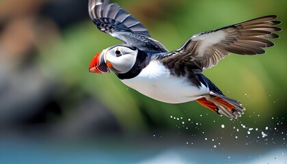 Wall Mural - Majestic Atlantic puffin soaring through summer skies