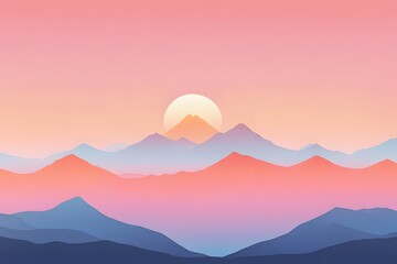 Wall Mural - Gradient inspired by sunrise over the mountains with light pink orange and blue hues, Ai Generated