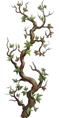 Sticker - Twisted Branch with Green Leaves Illustration