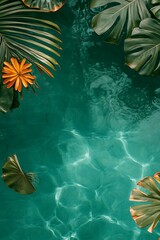 Tropical Leaves Floating On Turquoise Water