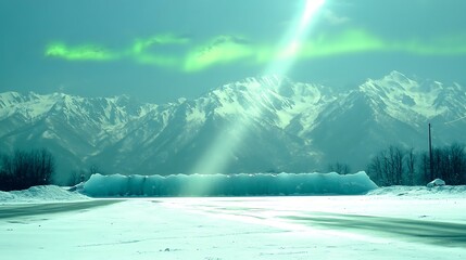 Canvas Print - Snow Covered Mountains and Sunlight Shining Through