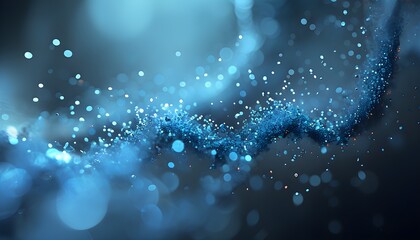 Abstract Blue Particles with Depth of Field and Bokeh Effect in 3D Rendering