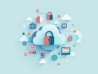 Wall Mural - Cloud computing security concept.