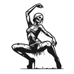 Spooky zombie dancer cartoon character on white background of illustration