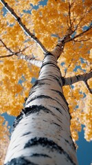 Wall Mural - A Birch tree displays brilliant yellow leaves creating a stunning autumn scene