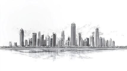 Wall Mural - Abu Dhabi, UAE, black and white pen pencil hand-drawn effect drawing illustration for travel poster, card, wallpaper, backdrop or banner. Modern, clear, artistic and simple