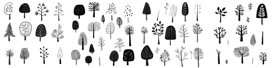 Sticker - Illustration collection icon of hand-drawn doodle trees