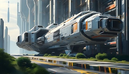 Wall Mural - Futuristic spaceship construction at a modern space shipyard station