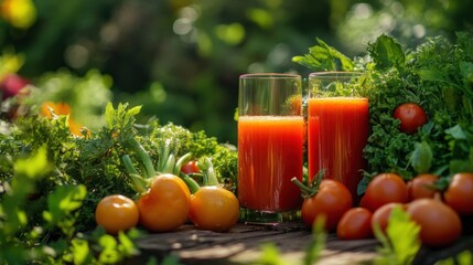 Wall Mural - Fresh Vegetable Juice in a Garden Setting