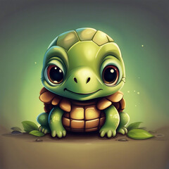 Poster - cute adorable little turtle illustration