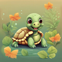 Wall Mural - cute adorable little turtle illustration