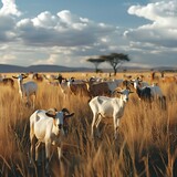 Goats grazing in African savannah