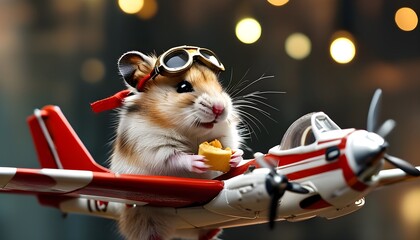 Wall Mural - Hamster Air Hostess Serving Tiny Snacks and Drinks on a Miniature Airplane