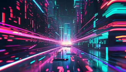 Wall Mural - Futuristic Tribal Ring Featuring Neon Glow and Pixelated Pattern in a Dynamic 3D Fantasy Anime Render