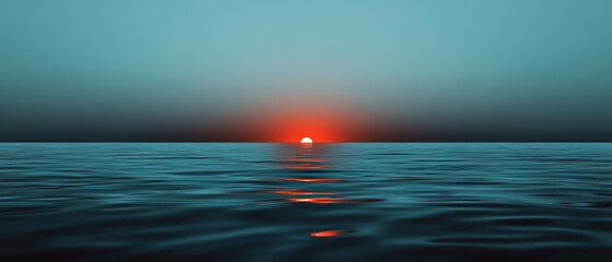 A beautiful sunset is reflected in the calm ocean waters