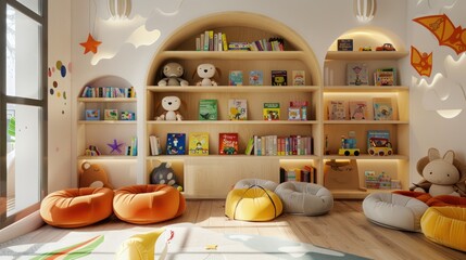 Sticker - Cozy Playroom With Colorful Pillows and Books