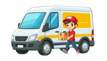 A delivery man and a delivery truck