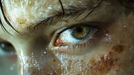 Wall Mural - Close-up Photography of a Human Eye with Water Drops