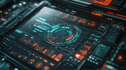 Circular Interface with Central Element and Lines in Orange and Blue