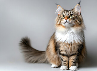 A beautiful and fluffy cat with striking green eyes sits gracefully, showcasing its stunning fur and playful demeanor.