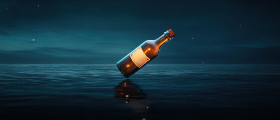 Wall Mural - A bottle of beer is floating on the water