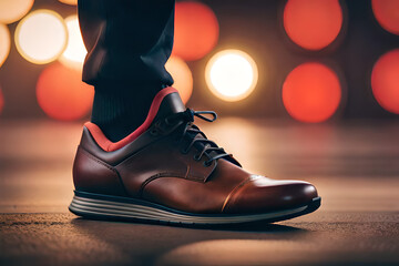 Close up of full dark brown wingtip brogue shoes with black gradations in several parts. Handmade shoes are made from genuine cow leather with rubber soles which are very elegant and charming. 