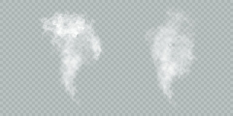 Vector special effect of steam, smoke, fog, clouds. Abstract gas on a transparent background, steam engine, steam or explosive dust, dry ice effect, condensation, smoke. Vector 10 EPS	
