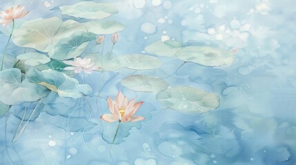 Canvas Print - Water Lily Pond in Watercolor