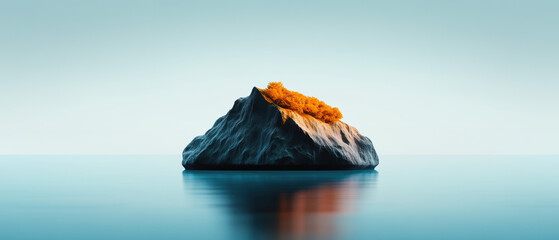 A small island with a tree on it is floating in the ocean