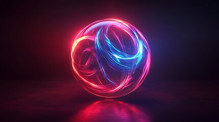 Canvas Print - Abstract Neon Sphere with Glowing Red and Blue Energy