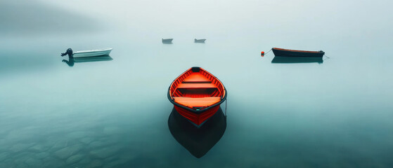 Wall Mural - A row of boats are floating in the water