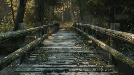 Poster - Wooden Bridge in a Forest