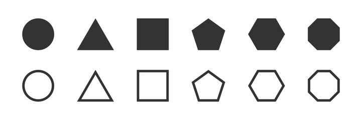 Wall Mural - basic geometric figures in both filled and outlined shapes isolated elements. vector icons in flat s