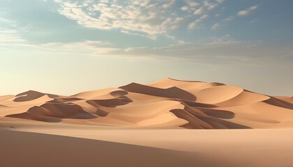 Majestic sandy dunes illuminated by soft warm sunlight in an abstract desert landscape