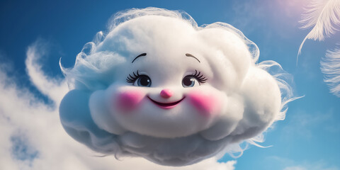 cute cartoon happy cloud in the sky, creative character