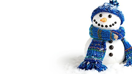 Poster - A cute snowman wearing a blue hat and scarf