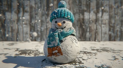 Canvas Print - A cute snowman wearing a blue hat and scarf