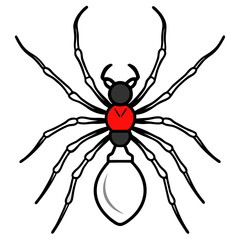 Wall Mural - Line Art Vector of a Black Widow Spider Featuring a Bold Red Hourglass Abdomen