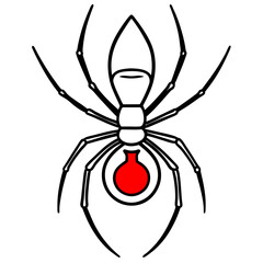 Wall Mural - Line Art Vector of a Black Widow Spider Featuring a Bold Red Hourglass Abdomen