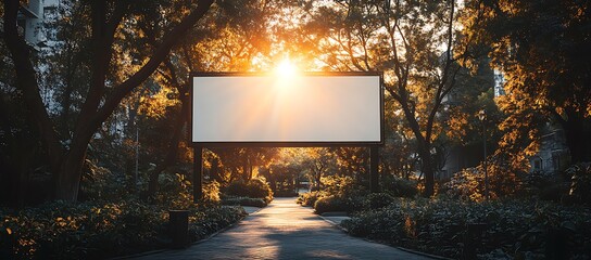 Wall Mural - a blank billboard situated in a sunlit park pathway