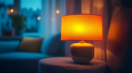 Electric Lamp on Table Casting a Soft and Inviting Glow photo