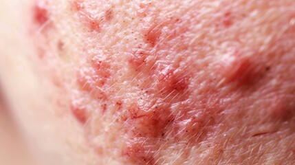 Close-up image of a person's skin showing red bumps and blemishes, a common symptom of various skin conditions.